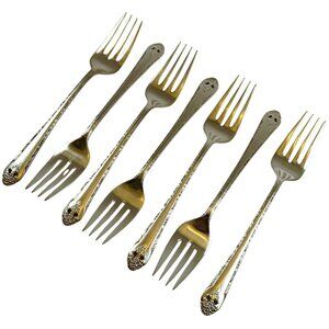 Lovely Lady Salad Forks (Set of 7) Vintage Holmes & Edwards Inlaid Silverplate